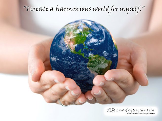 "I create a harmonious world for myself." (Wallpaper + Decree) Free Law of Attraction Wallpaper with Decree and Positive Affirmation
